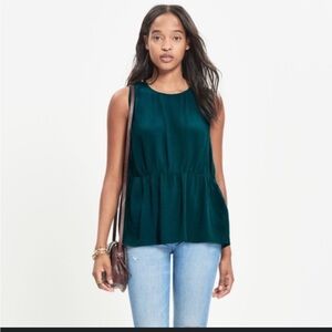 Madewell Shirt - dark teal green sleeveless peplum blouse w/keyhole back